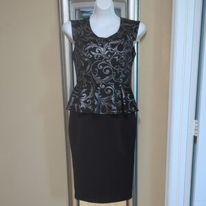 Enfocus Studio Black and Silver Peplum Dress
